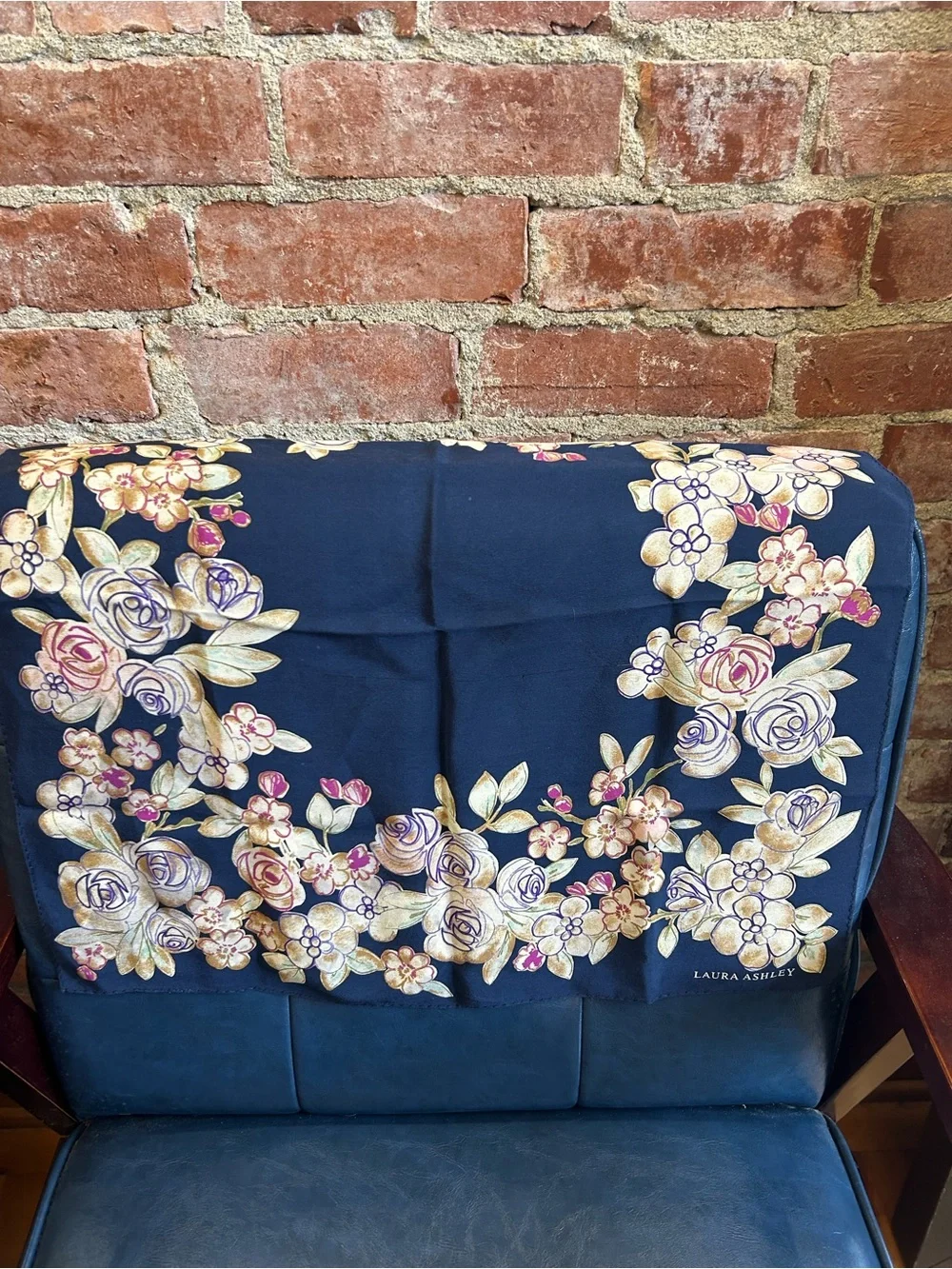 Pure Silk Laura Ashley Vintage scarf , Floral Silk Scarf